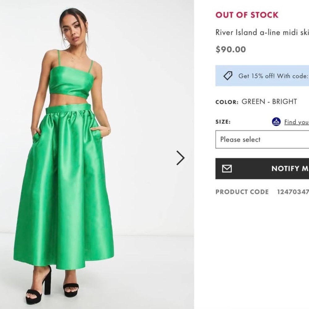 River Island A-line Midi Skirt in Green